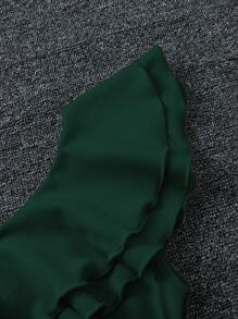 SHEIN Elegant Solid Color Asymmetrical Ruffle Hem Dress For Teen Girls,Holiday,Summer,Travel - Dark Green - View 6