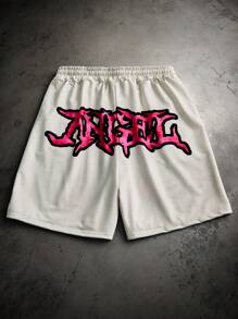 PAVTROS Men's Street Style INS High Street Creative White Flame Letter Printed Shorts, Gift For Boyfriends Or Husbands, Emo, 2000s Style