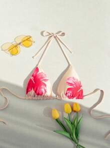 SHEIN Swim 女士双面纯色细肩带挂脖比基尼上衣沙滩装