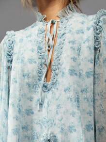 MISSGUIDED Vestido mini de volantes estilo victoriano con mangas globo, fruncido, floral, para té de primavera-verano, estilo dulce para dama de honor y vestido de invitada de boda - Celeste - Ver 4
