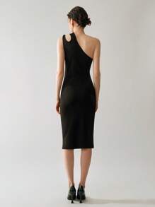 Uhlyne Women's Metal Chain Shoulder Knit Midi Dress - Black - View 2