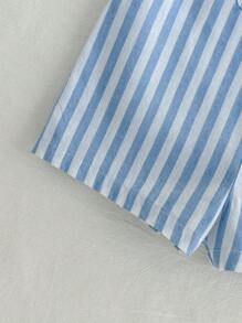 Baby Boy Colorful Striped Knit Suspenders Jumpsuit Shorts, Casual Versatile,Kids - Blue and White - View 3