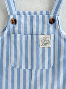 Baby Boy Colorful Striped Knit Suspenders Jumpsuit Shorts, Casual Versatile,Kids - Blue and White - View 4