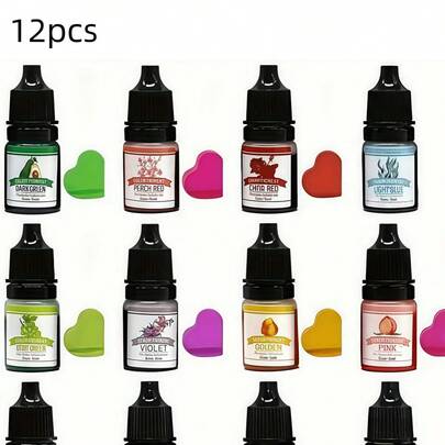 12pcs/Set Epoxy Resin Pigment Kit, 24 Random Colors For Candle Dye Liquid ,Colorant DIY UV Epoxy Resin Mold Jewelry Making Candle Making ,Resin Dye Pigment