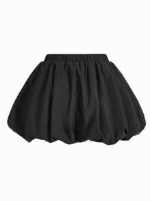 Young Girl Woven Solid-Color Fitted Casual Shorts - Black - View 7