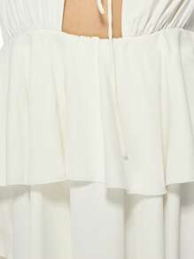 MISSGUIDED Boho Chic Long Sleeve Ruffle Mini Dress With Tie Front Detail Empire Waist Summer Spring Beach Wedding Guest Resort Wear Flowy Dress - White - View 3