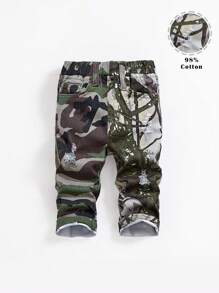 SHEIN Pantalones vaqueros skinny para bebé niño con desgaste, estampado de camuflaje y ramas de árbol, ideales para ropa de primavera/verano y conjuntos de moda callejera