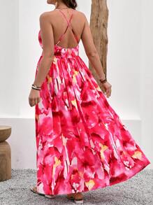 SHEIN VCAY Plus Size Floral Print Spaghetti Strap Backless Dress - Multicolor - View 2