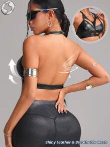 Innovista Women Activewear Foil Print Sports Bra, Faux Leather & Metallic Shine Gym Top, Hollow Out Animal Breathable Mesh Cut Out & Elastic Workout Outfits, Snake Leopard Print, Edgy &Unique Sleek & Lux Tracksuit,Music Festival, Party, Dance,Electric, Yoga,Mat,Pilates,Running,Cardio,Going Out,Athleisure,Strength,Weights,Y2K,Autumn Fall Gear, Bikini, Bathing Suit,Starter Sportswear