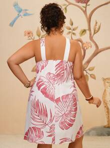 Travachic 大码休闲度假热带花卉印花挂脖系带宽松短裙，春夏