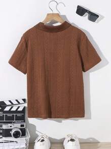 SHEIN 青少年男孩合身学院风翻领针织纯色短袖 Polo 衫