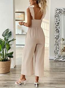 EMERY ROSE Women's French Casual Loose Linen-Feel Jumpsuit, Spring/Summer