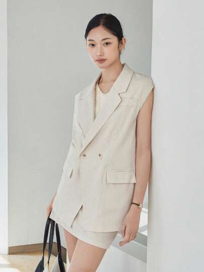 DAZY Women's Loose Vest And Mini Skirt 2pcs Set Linen