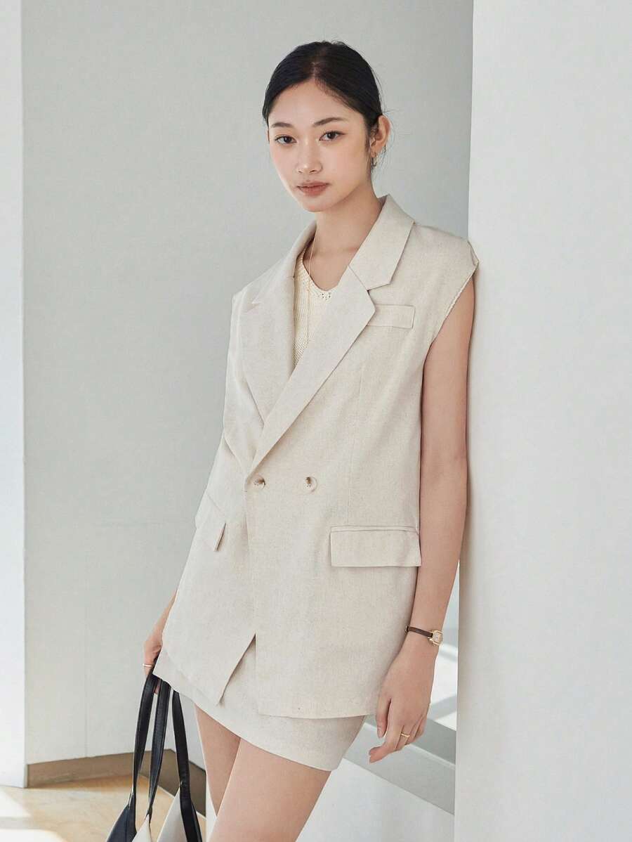 DAZY Women's Loose Vest And Mini Skirt 2pcs Set Linen