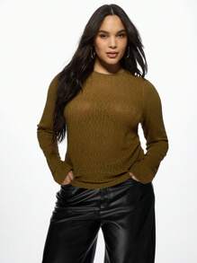 MISSGUIDED PLUS 大码罗纹立领长袖秋冬弹力基本款修身上衣休闲办公室装 - 綠色 - 查看 1