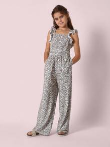 SUMWON Ruffle Strap Jumpsuit Girls Animal Print Full Length Wide Leg Casual Summer Spring Outfit Jumpsuit With Side Pockets, Tween Fashion - Multicolor - View 3