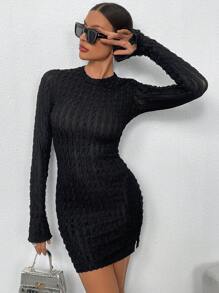 SHEIN Slayr Women Stand Collar Long Sleeve Simple Fitted Casual Short Dress