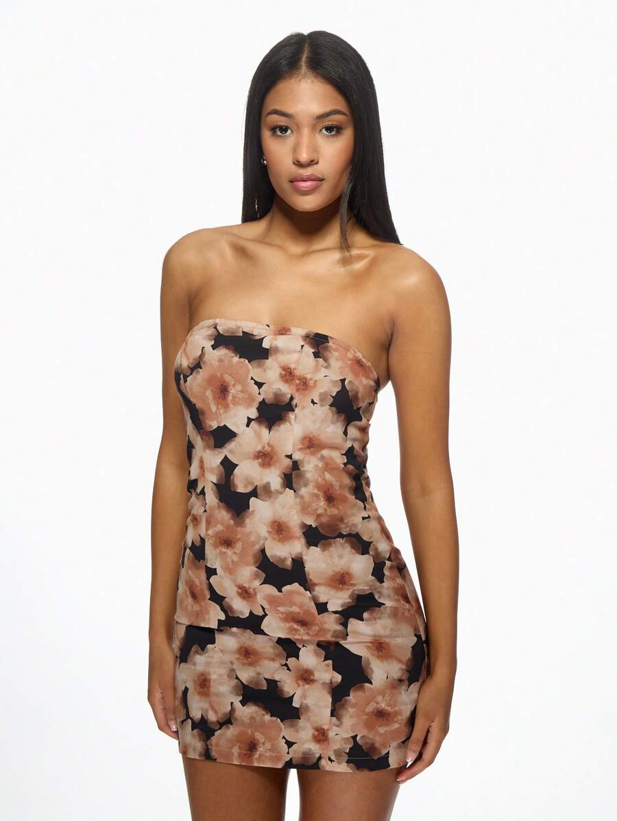 missguided floral bodycon dress MISSGUIDED Women's Pastal Floral Print Midi Dress Sleeveless Bodycon Summer Party Golf Occasion Wear Cami Style Tropical Pattern Sexy,S
