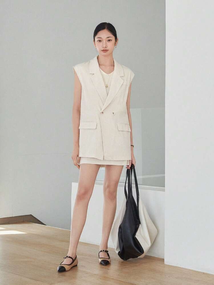 Women's Loose Vest And Mini Skirt 2pcs Set Linen