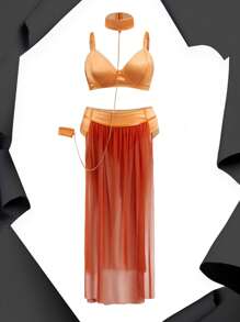 Bộ đồ lót gợi cảm 3 món Bondage Goddess Princess dài xẻ tà cỡ lớn + quần lót + cổ - Màu Khaki - Xem 7