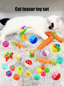 PETSIN 5/10/15/20 sztuk Miłośnicy kotów i kocia mama kochają zabawki z kolorowymi dzwoneczkami, kolorowe piłki do drapania, marchewkowe zabawki dla miłośników kotów i kocia mama, czyszczenie zębów, rozrywka, zabawki dla miłośników kotów i kocia mama, prezent dla miłośników kotów/psów i artykuły dla zwierząt domowych dla psów/kotów
