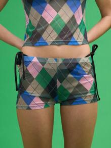 COUREZ Argyle Summer Micro Shorts Y2K Vintage - Green - View 5