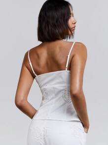 Athîral 女士白色花卉刺绣修身纽扣系带背心和吊带背心