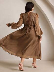 Anewsta Plus Size Women V-Neck Long Sleeve Dress, Featuring 3D Flower Embellishment, Waistband, Luxurious Elegant Party Dress Maxi Women Outfit