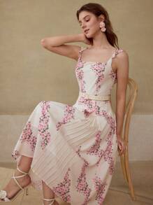 MOTF PREMIUM VESTIDO PLISADO CON ESTAMPADO DE FLORES - Multicolor - Ver 1