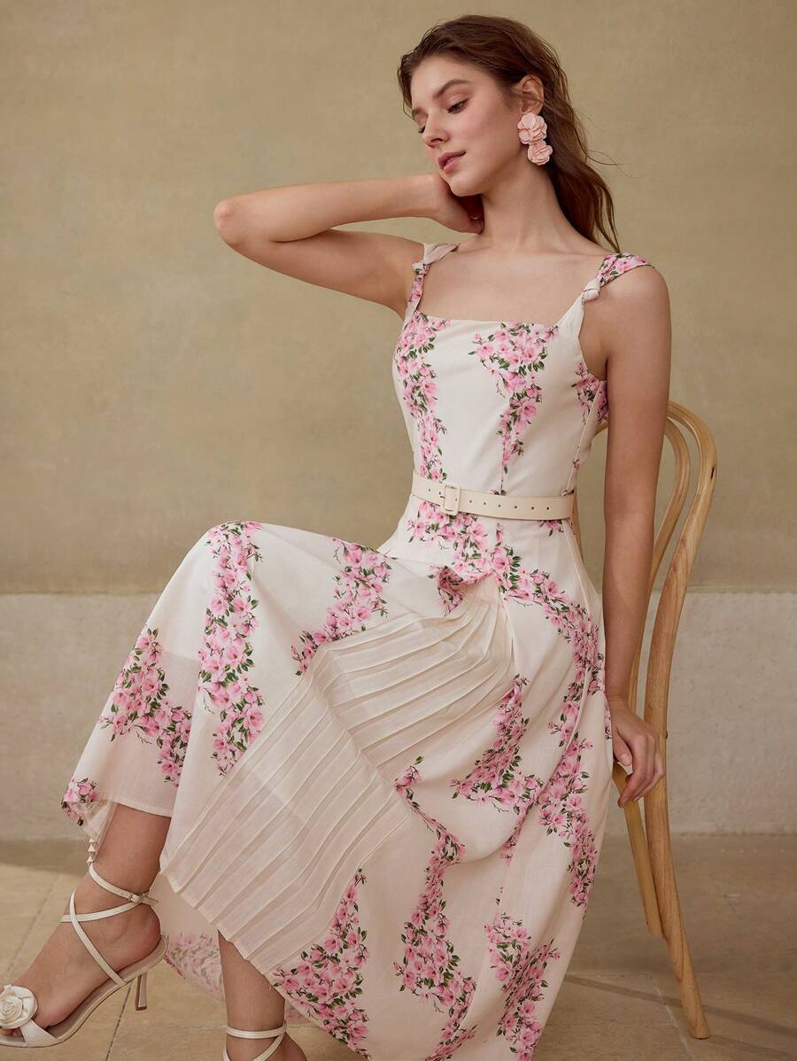 MOTF PREMIUM VESTIDO PLISADO CON ESTAMPADO DE FLORES - Multicolor - Ver 1