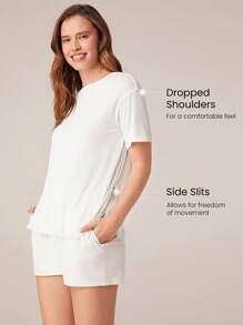 GLOWMODE Bộ 2 áo thun Modal Relaxed Fit & quần short cạp rút CloudKnit 2,5'' có túi bên hông, mặc thường ngày, xuân hè - trắng - Xem 4