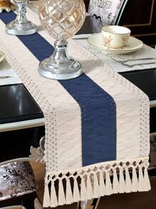 1pc Boho Table Runner Macrame Table Runners For Home Decor ,Cream & Brown Macrame Table Runner With Tassels For Boho Dining Bedroom Decor Rustic Bridal Shower,Farmhouse Rustic Table Runner,Place Mat,Thanksgiving Christmas Home Decor (Multiple Sizes Available) - Navy Blue - View 7