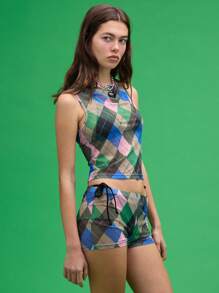 COUREZ Argyle Summer Micro Shorts Y2K Vintage - Green - View 2