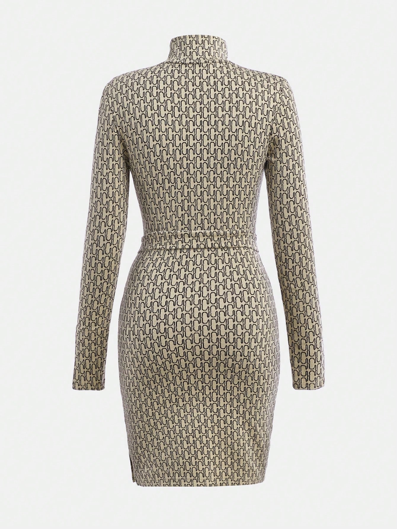 SHEIN فستان ناعم طويل الأكمام بياقة عالية ومزين بح...