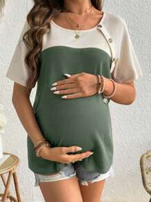 SHEIN Women's Simple Colorblock Nursing Top, Everyday Summer - Army Green - View 4