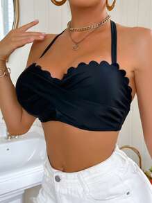 Swim DD+ Women's Minimalist & Fashionable Casual Everyday Halter Bikini Swimwear Top, Summer Beach Vacation - Black - View 7