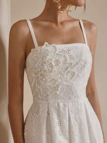 Anewsta 高端手工刺绣珍珠装饰腰部收腰吊带背心连衣裙