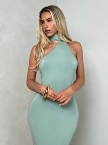 Firerie 大码女式露背纯色超长修身性感吊带连衣裙 - 綠色 - 查看 3