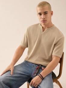 Manfinity VCAY Men's Knitted Fashion Daily Young Casual Loose Short-Sleeved Solid Color T-Shirt - White - View 4