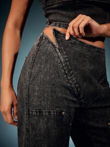 Quần Jeans Denimoi Túi Hộp Có Khóa Kéo Dành Cho Nữ Thường Ngày Phù Hợp Mọi Phong Cách - màu đen - Xem 2