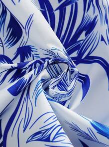 SHEIN Girls Elegant Floral Print Dress, Square Neck Double Layer Cap Sleeve Dress, Textured Fabric Lightweight And Flowy, Suitable For Vacation, Outdoor Party, Spring/Summer - Blue - View 3