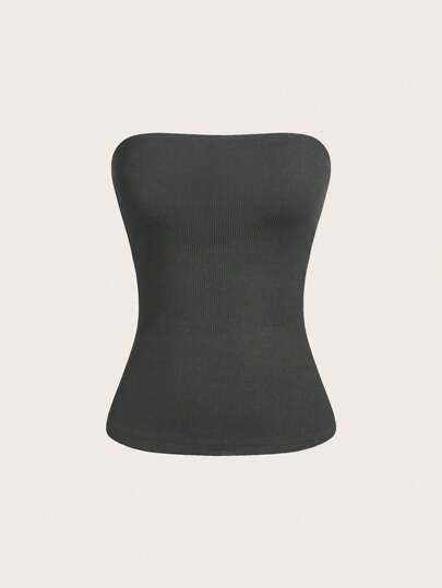 SHEIN BASICS Top bustier tejido de color liso informal para mujer