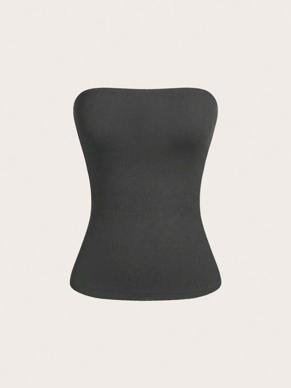 SHEIN BASICS Casual Solid Color Knit Bustier Top For Women