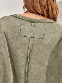 Bohemela 休闲纯色针织圆领宽松水洗大码 T 恤