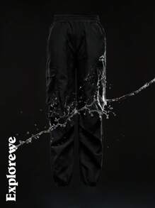 SHEIN Teen Girl Letter Print Cargo Pocket Drawstring Jogger Pants - Black - View 7