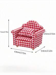 SHEIN 1pc 1:12 Mini Furniture Country Style Red & White Plaid Sofa Model Toy Christmas Decor,Doll Couch,Doll House Decor,Sylvanian Families