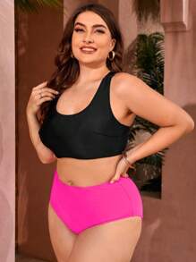 Swim Lushoire Plus Size Women Funny Print 3pcs Set Tankini Set, Fashion Casual Vacation Beach Swimwear - Multicolor - View 4