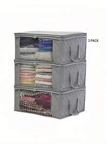 3 piezas Bolsas/Cajas de almacenamiento grandes, organizador de armario plegable con asa, tela gruesa, apto para ropa, mantas, edredones, sábanas, almohadas y juguetes, ahorrador de espacio a prueba de polillas; decoraciones Decoración de festival Decoración de habitación Decoración del hogar Decoración del dormitorio