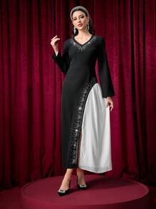 Modelyn Fashion Luxurious Rhinestoned Long Dress For Women Fall Cloth For Women - Black - View 5