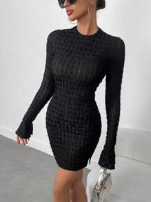 SHEIN Slayr Women Stand Collar Long Sleeve Simple Fitted Casual Short Dress